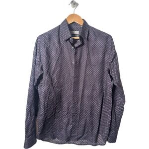 Men's Canali Geometric Button Down Red and Blue Dress Shirt Old Money Sz L